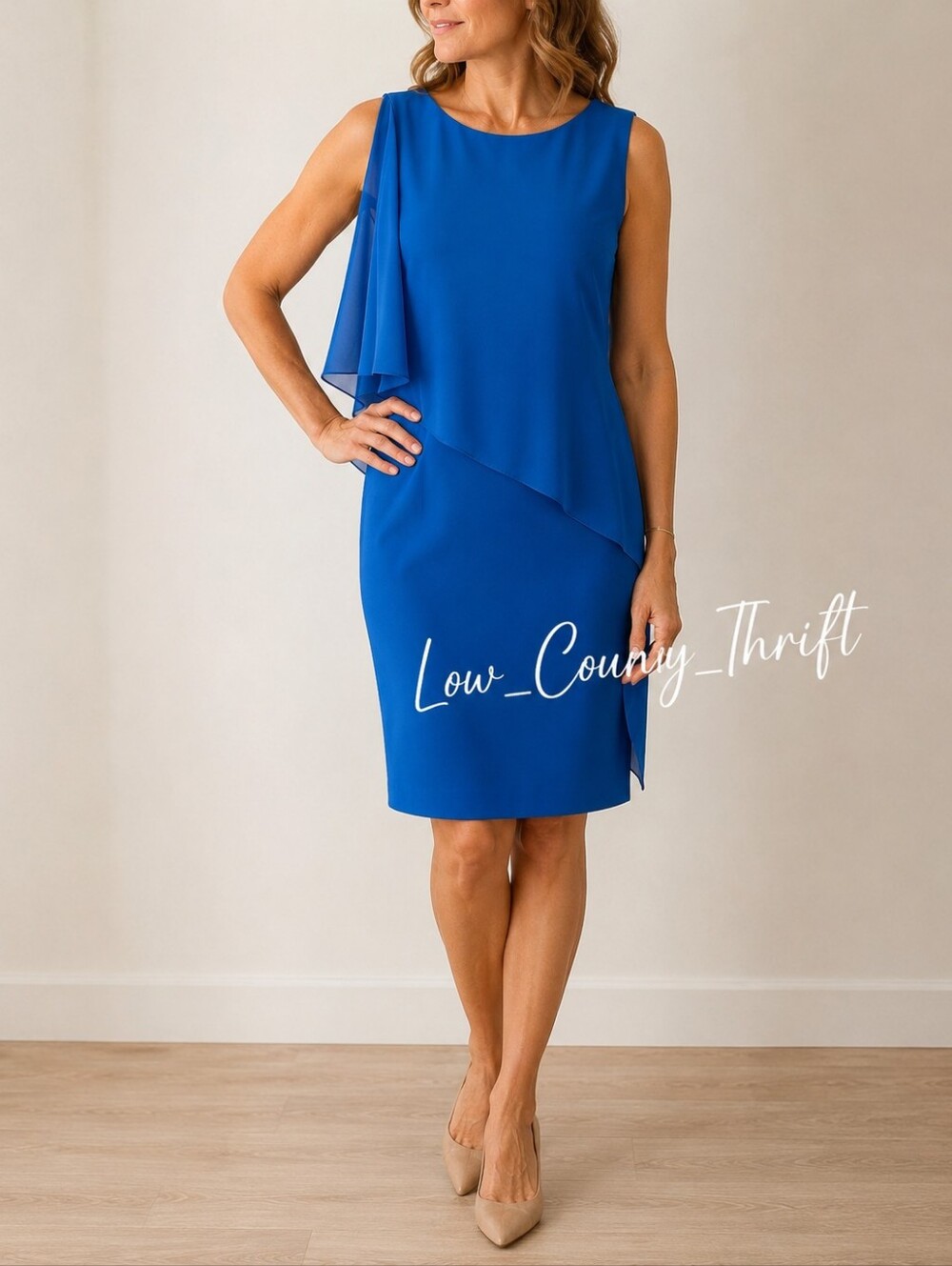 Lauren Ralph Lauren Blue Asymmetrical Overlay Sheath Dress Size 14 NWT